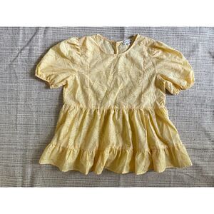 Moon River Anthropologie Yellow Puff Sleeve Floral Texture Blouse Womens Sz XS